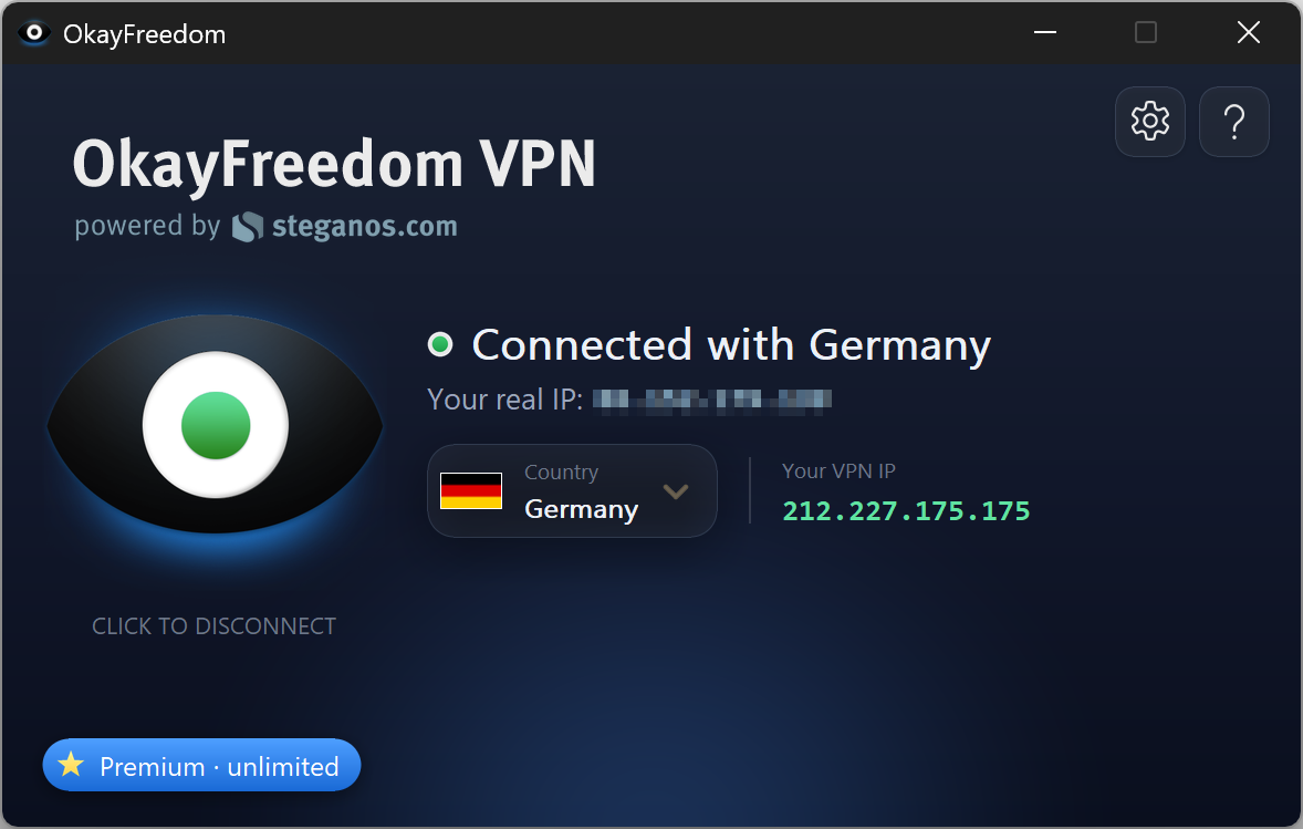 OkayFreedom VPN &ndash; app screenshot (connected)